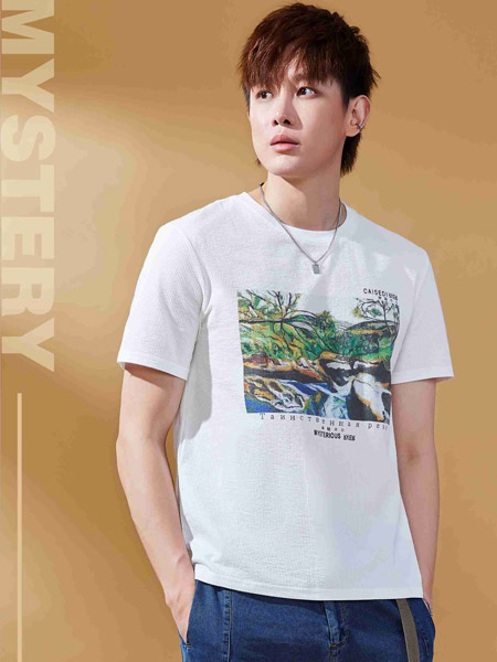 凯施迪 CAISEDI男装品牌2022春夏白色中国风印花时尚复古风个性潮流休闲百搭短袖T恤
