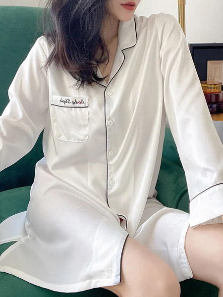 布迪·设计内衣品牌2022春夏白色纯色简约休闲休闲翻领和风日系网红爆款网红ins长款衬衫睡裙