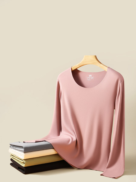 尚黛丽内衣品牌2022春夏纯色粉色小清新气质款舒适韩版休闲家居服长袖圆领简约上衣