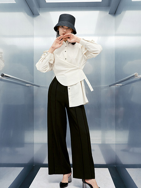 梦奴娇女装品牌2022春夏白色韩版商务复古风气质款设计感不规则潮流个性时尚长袖衬衫上衣