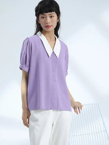 BUKHARA布卡拉女装品牌2022夏季纯色紫色日系快时尚休闲百搭小清新通勤风文艺范宽松衬衫