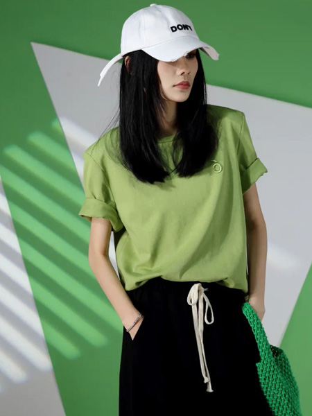 NONO女装品牌2022夏季纯色绿色韩版快时尚休闲百搭小清新通勤风街头范宽松T恤上衣