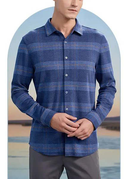 宾奴男装男装品牌2022春夏蓝色复古风成熟条纹衬衫