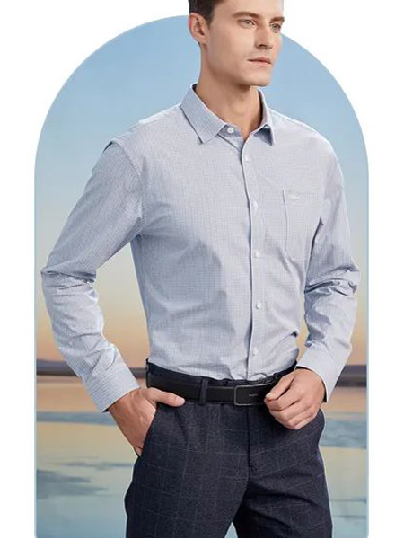 宾奴男装男装品牌2022春夏淡蓝色小清新商务衬衫