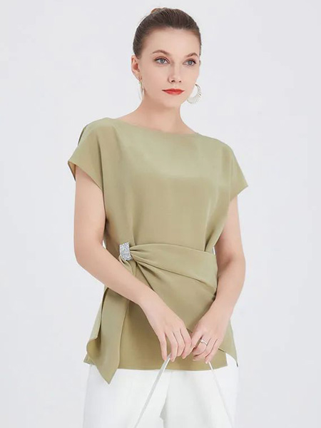西纳维思女装品牌2022夏季绿色气质款名媛成熟上衣