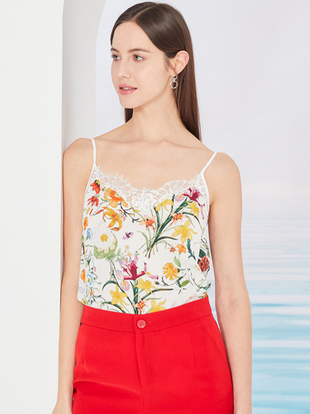 敦奴女装品牌2022夏季白色小清新蕾丝优雅吊带衫