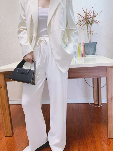千城女装女装品牌2022夏季白色纯色日系休闲百搭长裤