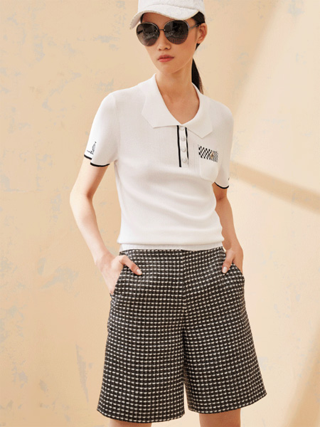 裘堤婼女装品牌2022夏季白色商务小清新修身POLO衫