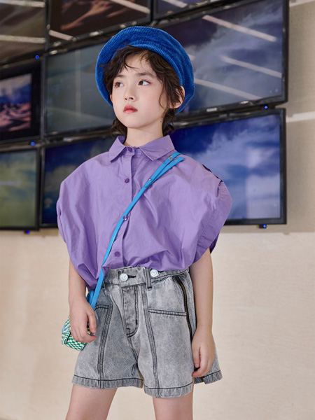 小资范童装品牌2022春夏紫色文艺范个性宽松衬衫