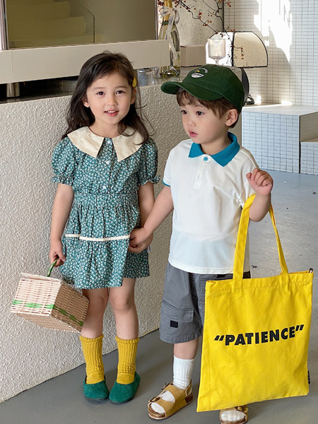 洛小米童装品牌2022夏季绿色波点学院风气质款连衣裙