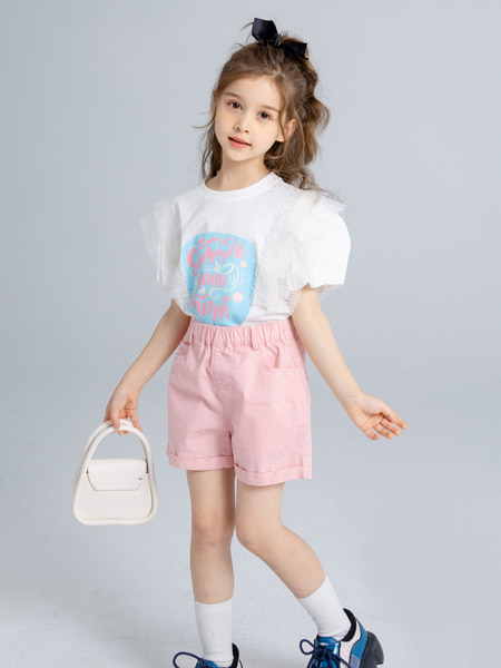 洛小米童装品牌2022夏季粉色简约学院女童短裤