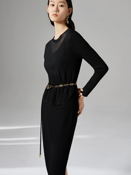 丽莫女装品牌2022夏季黑色韩版成熟修身连衣裙