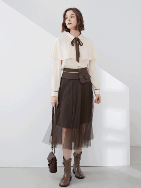 丽芮女装品牌2022夏季韩版不规则高腰英伦网纱半身裙