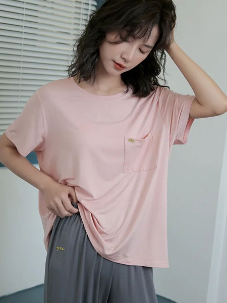 丽人诗歌内衣品牌2022夏季粉色纯色韩版休闲透气家居服