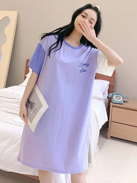 丽人诗歌内衣品牌2022夏季紫色舒适潮流个性宽松睡裙