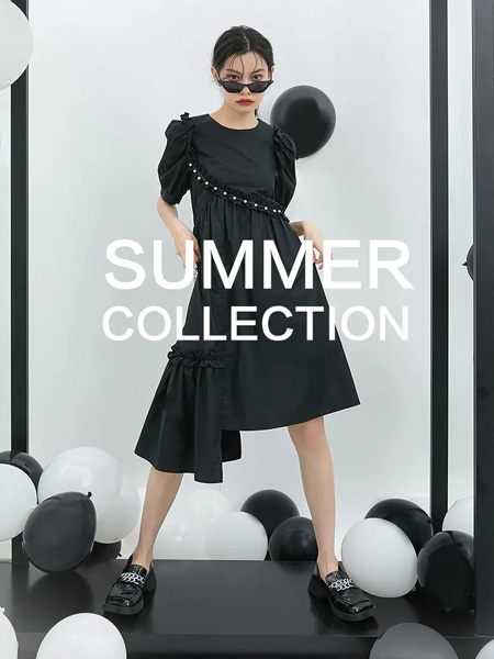 卓多姿女装品牌2022夏季黑色小公举设计感不规则连衣裙