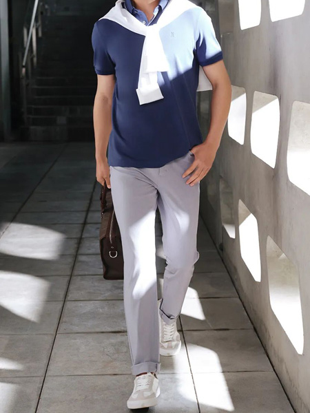 卡尔丹顿男装品牌2022夏季灰色气质款英伦时尚长裤