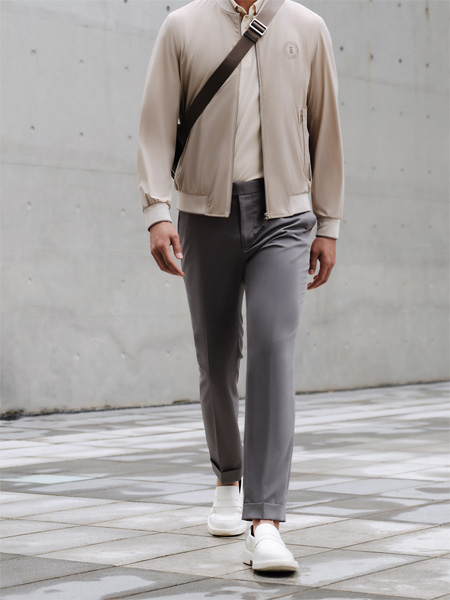 卡尔丹顿男装品牌2022夏季灰色修身韩版休闲长裤