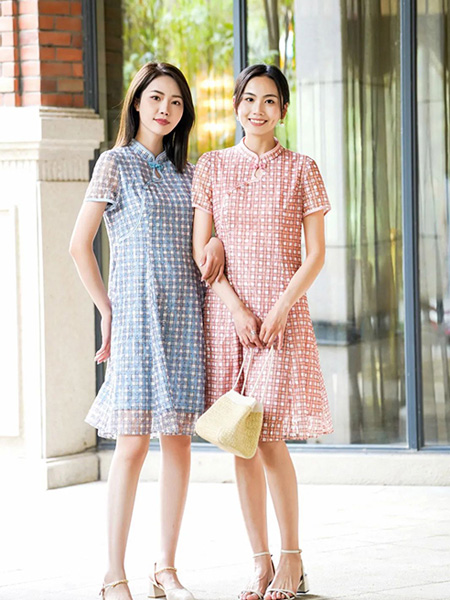 浩洋国际女装品牌2022夏季中国风复古气质款立领旗袍连衣裙