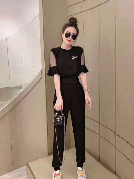 赫梵茜女装品牌2022夏季黑色韩版原宿个性潮流套装