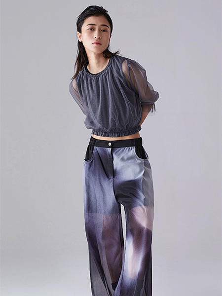 欧宝女装品牌2022夏季紫色日系气质款短款收腰上衣