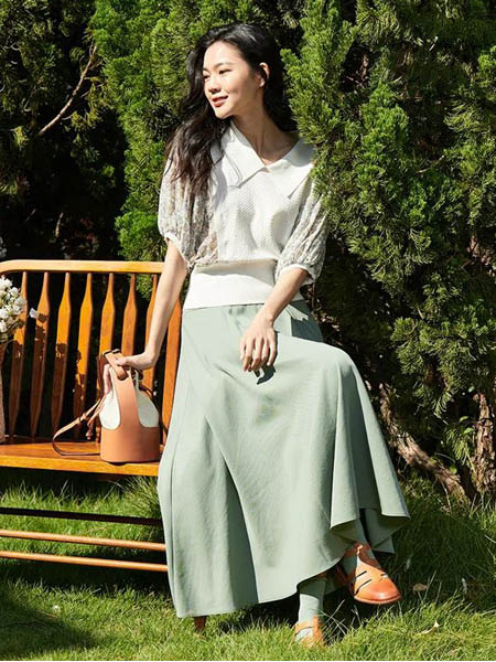 丽迪莎女装品牌2022夏季绿色气质款时尚长款半身裙