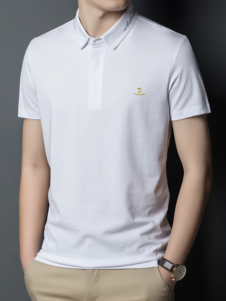 PLOVER(啄木鸟)男装品牌2022夏季白色简约清新刺绣POLO衫
