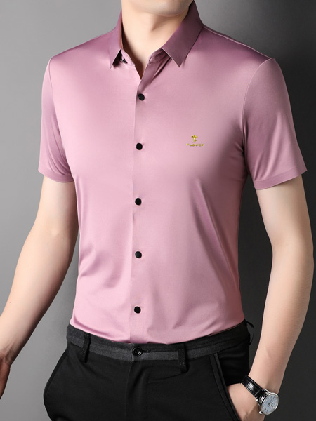 PLOVER(啄木鸟)男装品牌2022夏季粉色光面商务简约衬衫
