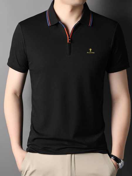 PLOVER(啄木鳥)男裝品牌2022夏季黑色潮流個性氣質款POLO衫