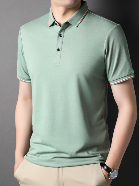 PLOVER(啄木鸟)男装品牌2022夏季绿色舒适清新条纹POLO衫