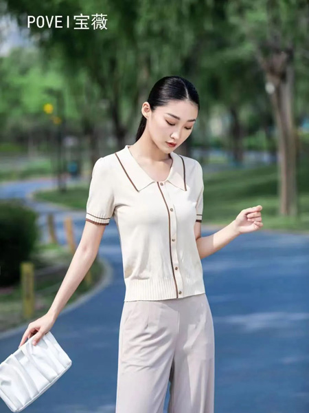 宝薇女装品牌2022夏季韩版小清新通勤风短款针织衫