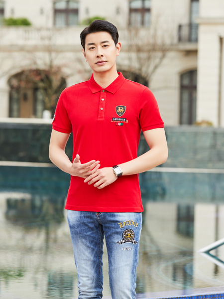 臥虎藏龍OHCL男裝品牌2022夏季紅色修身百搭刺繡POLO衫