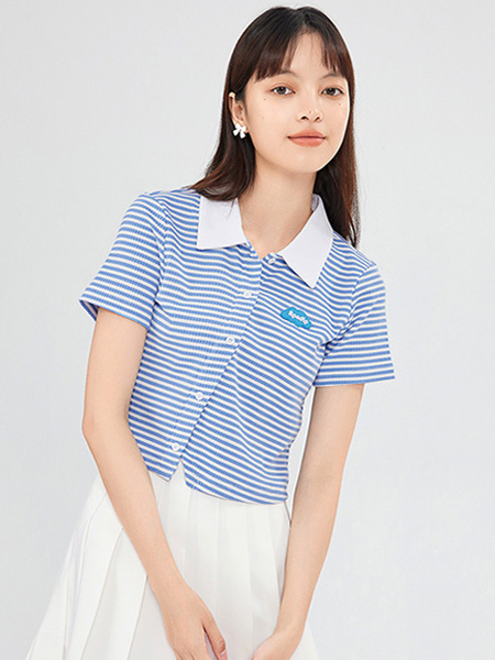 IEF爱依服女装品牌2022夏季休闲俏皮条纹POLO衫