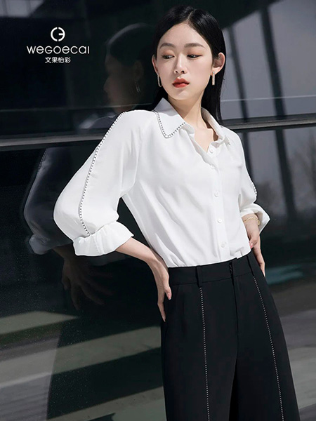 文果怡彩女装品牌2022夏季白色韩版商务气质衬衫