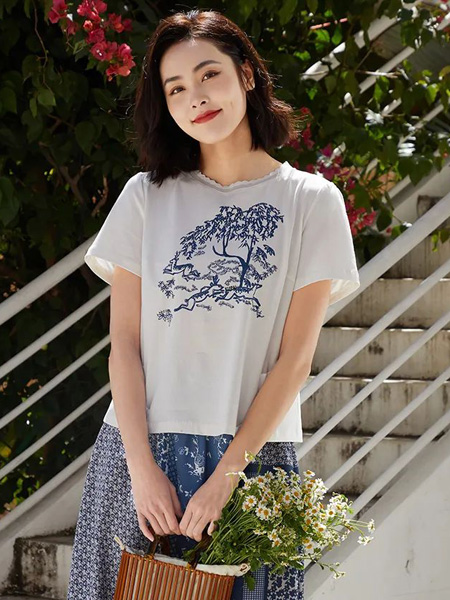 葵牌女装女装品牌2022夏季白色中国风舒适宽松T恤