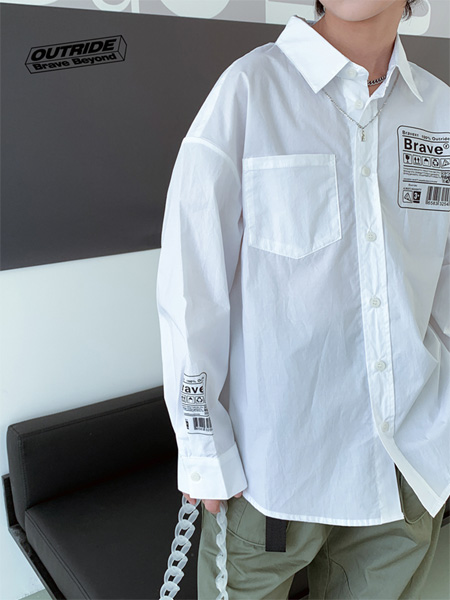 越也童装品牌2022夏季白色文艺范气质长袖衬衫