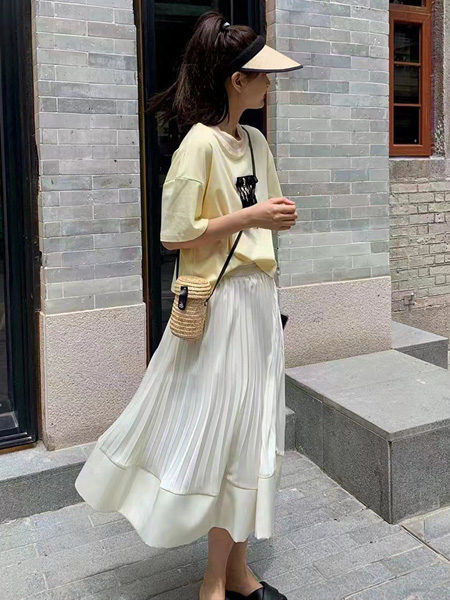 尼赫菲女装品牌2022夏季白色清新淑女气质半身裙