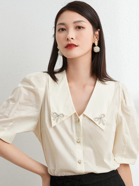 艾丽哲女装品牌2022夏季日系俏皮蝴蝶结衬衫