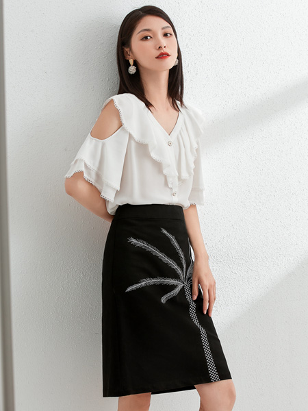 艾丽哲女装品牌2022夏季白色韩版V领气质款上衣