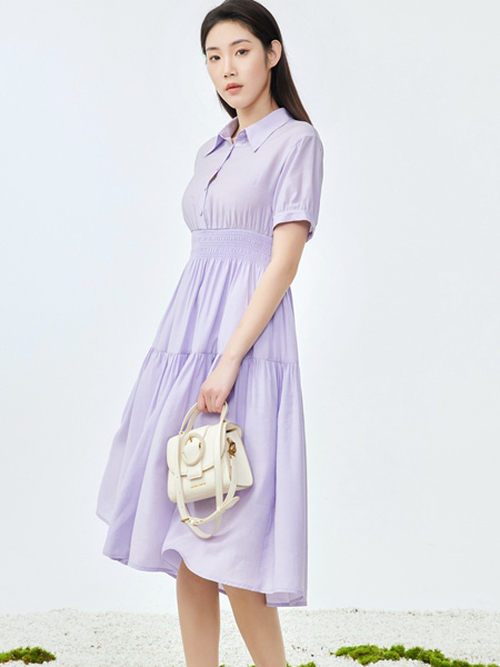 婕依妮女装品牌2022春夏紫色森系透气薄款连衣裙