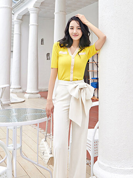 ANOTHER ONE女装品牌2022夏季黄色清新小香风短款针织衫