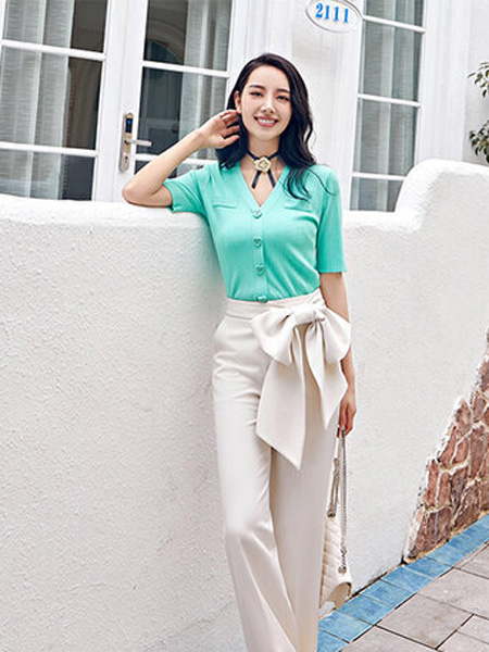 ANOTHER ONE女装品牌2022夏季韩版蝴蝶结高腰气质长裤