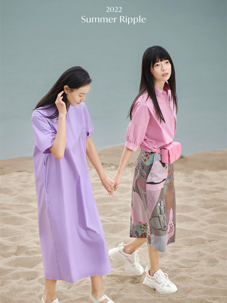 indicia女装女装品牌2022夏季紫色宽松长款沙滩连衣裙