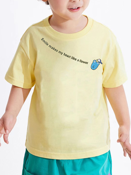 1+2=3童装童装品牌2022夏季黄色字母小清新百搭T恤