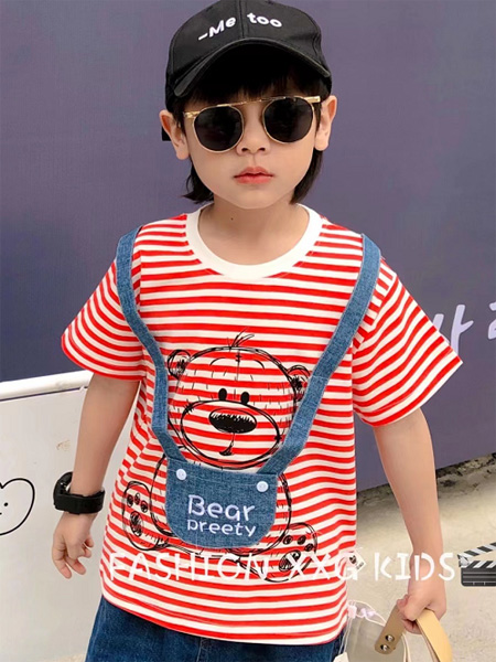 1+2=3童装童装品牌2022夏季红白条纹原宿风潮流T恤
