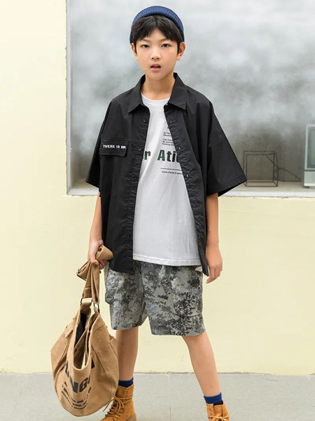 布衣草人 - BYCR童装品牌2022夏季黑色中袖文艺范时尚衬衫