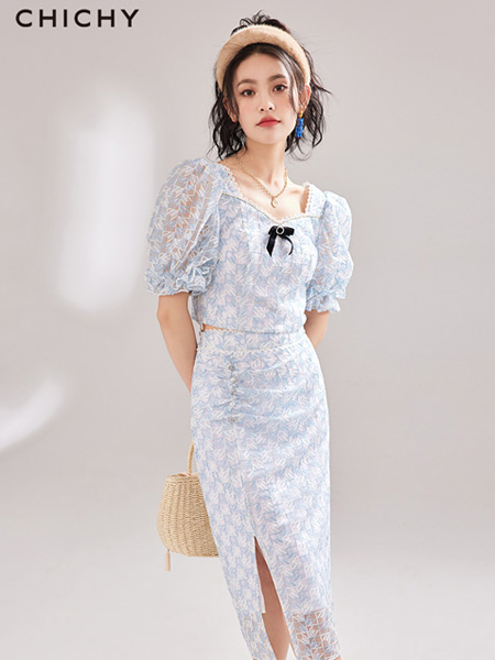 CHICHY女装品牌2022夏季公主名媛修身套装