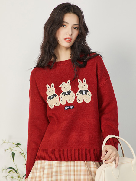 Cache-Cache捉迷藏女装品牌2022春季兔子俏皮可爱针织衫