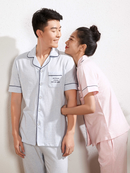 閨秘內衣品牌2022夏季條紋清新翻領家居服套裝