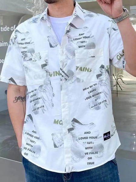 SEMOO男装品牌2022夏季字母满印街头风衬衫